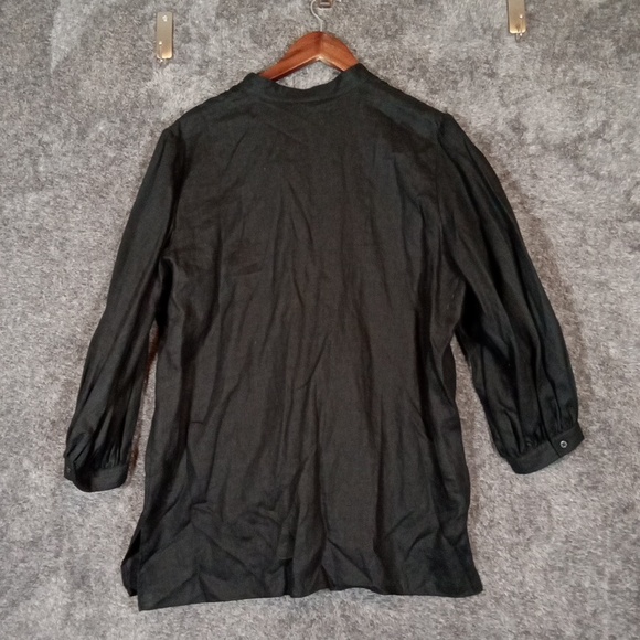 Lauren Ralph Lauren Black Button-Front Linen Pintuck Blouse Peasant Sz XL - Picture 6 of 9